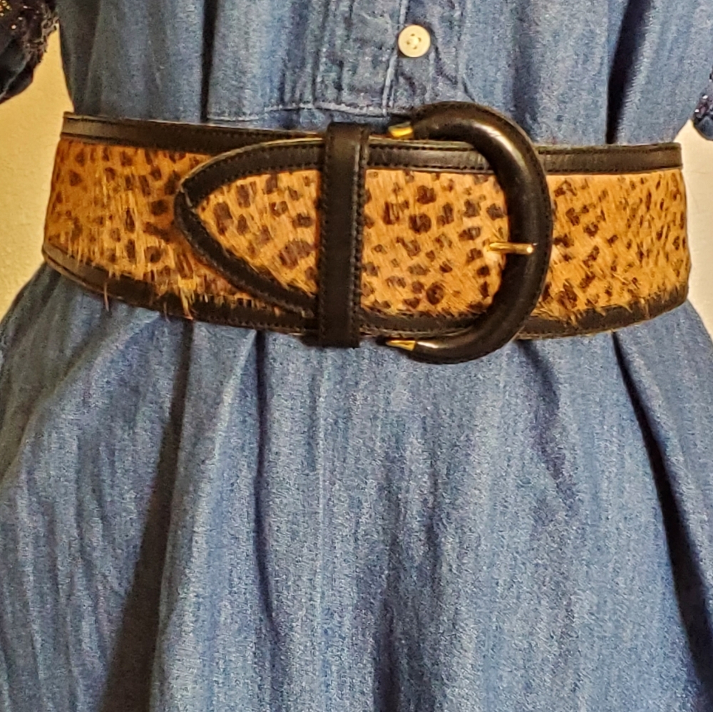 Ann Taylor Black and Leopard Print Belt